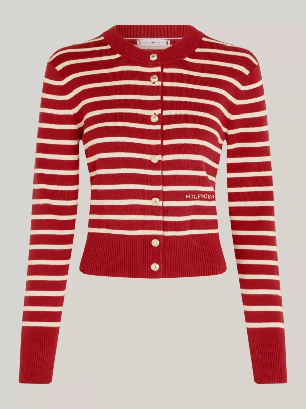Tommy Hilfiger Gestreifter Slim Fit Cardigan BRETON STP DARK MAGMA/ C IVORY Cheap