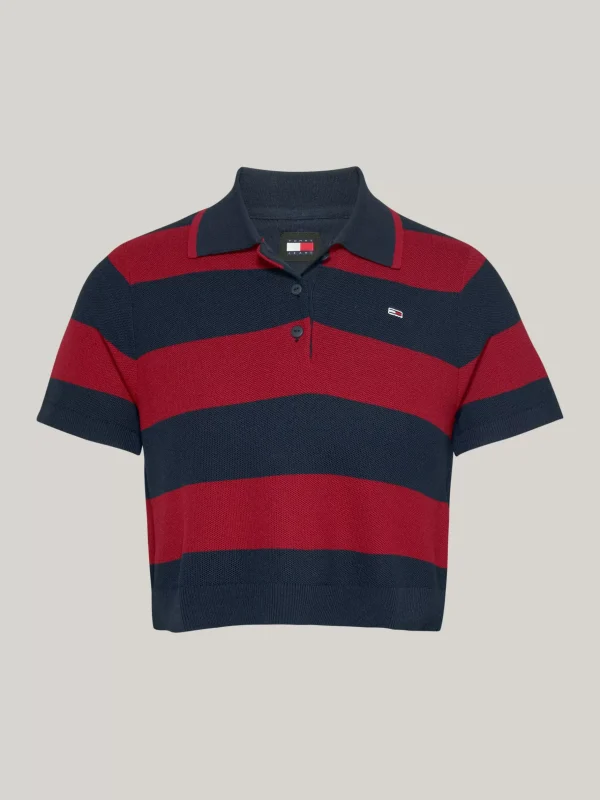 Tommy Hilfiger Gestreiftes Cropped Boxy Fit Poloshirt NAVY / RED STRIPE Cheap