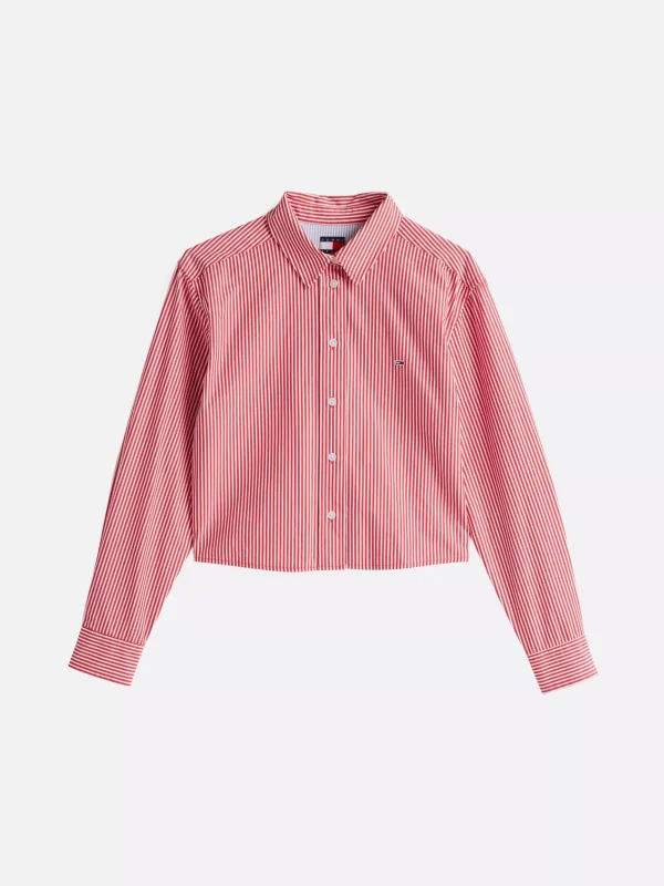 Tommy Hilfiger Gestreiftes Cropped Relaxed Fit Popeline-Hemd RED/WHITE SRIPE Shop