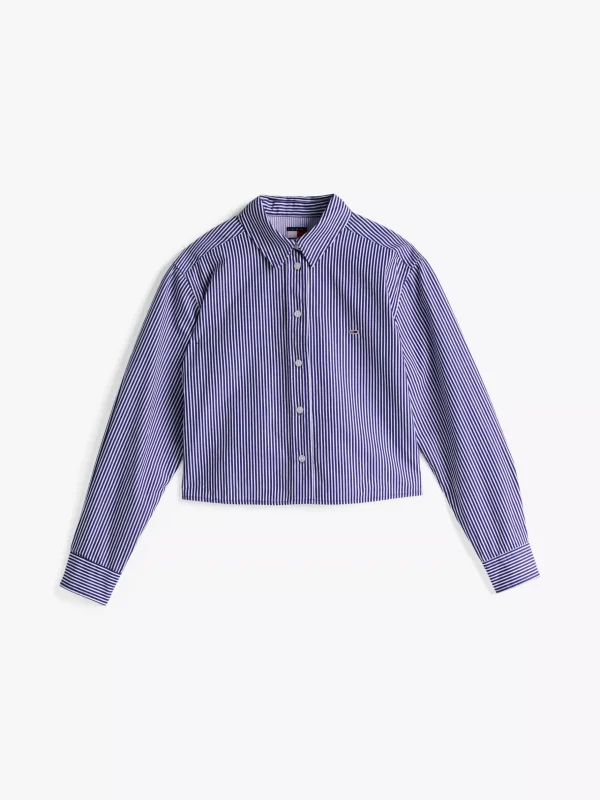 Tommy Hilfiger Gestreiftes Cropped Relaxed Fit Popeline-Hemd NAVY/WHITE STRIPE Fashion