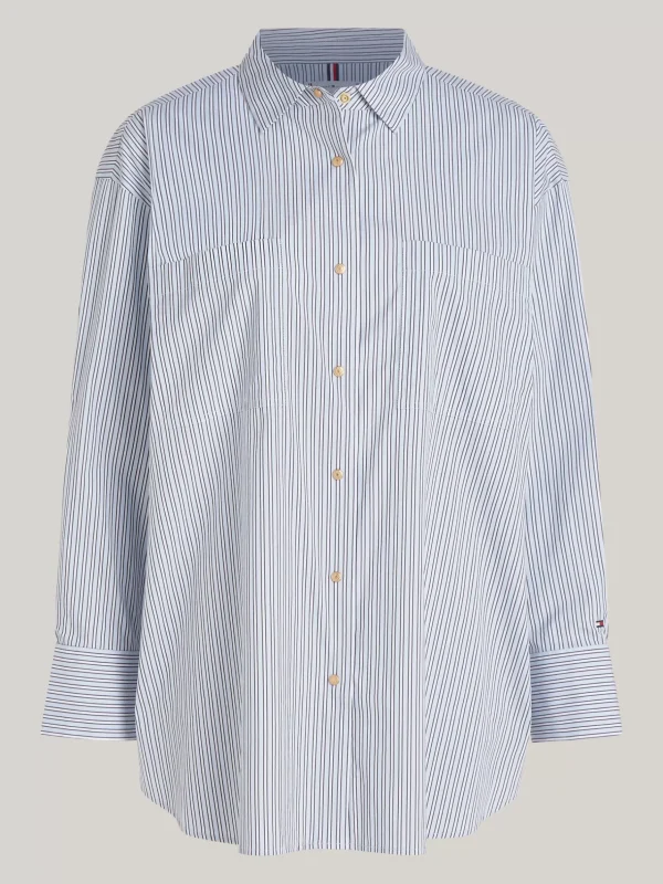 Tommy Hilfiger Gestreiftes Oversized Hemd mit Brusttaschen IVY STP/ VESSEL BLUE Outlet