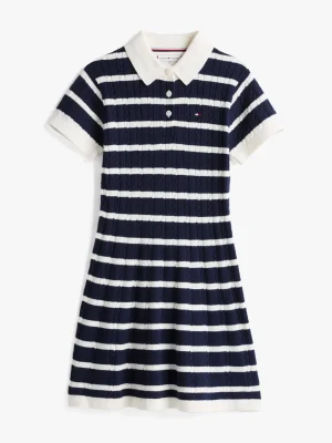 Tommy Hilfiger Gestreiftes Polokleid im Zopfmuster-Strick DARK NIGHT NAVY STRIPES Best Sale