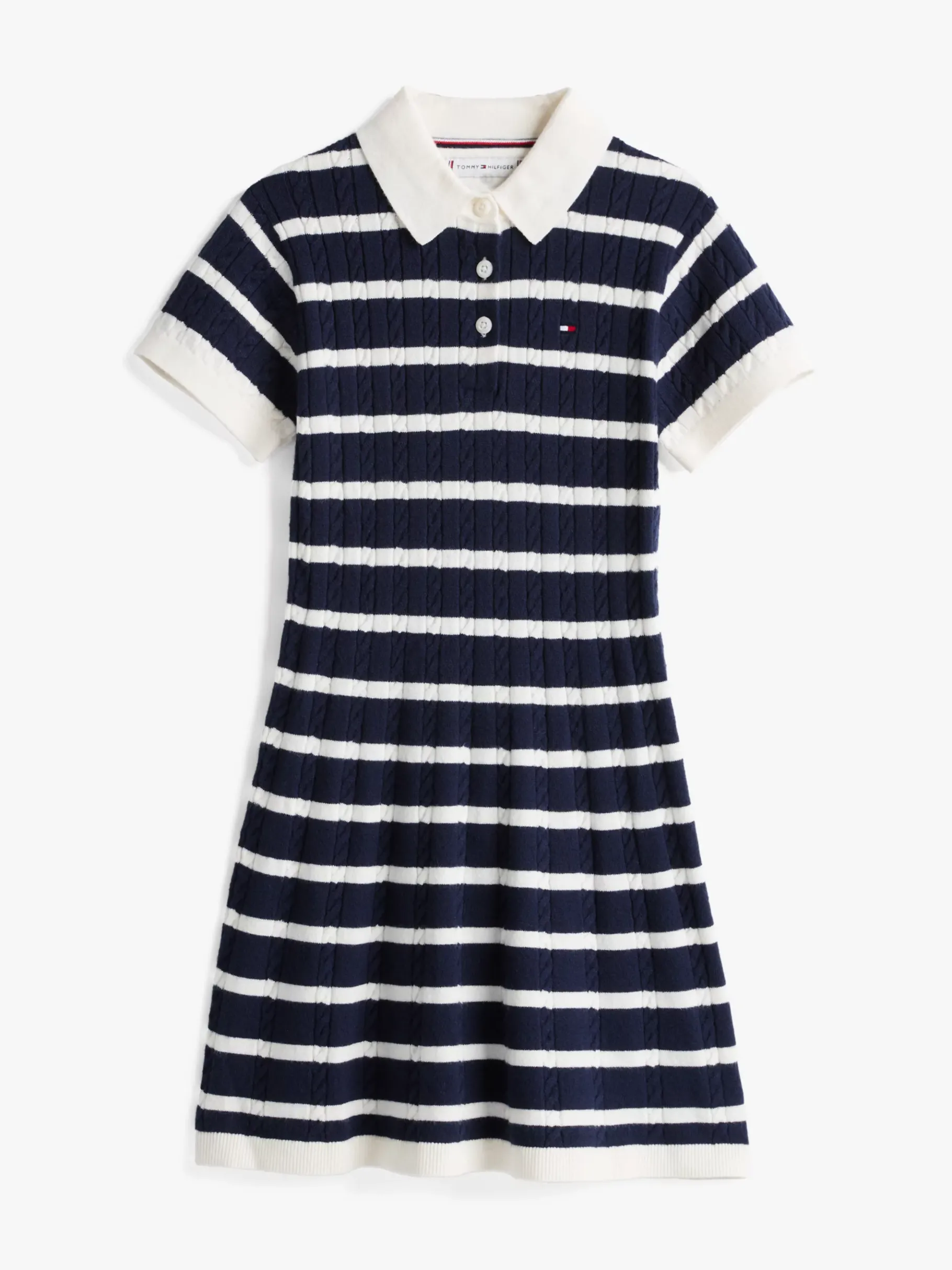 Tommy Hilfiger Gestreiftes Polokleid im Zopfmuster-Strick DARK NIGHT NAVY STRIPES Best Sale