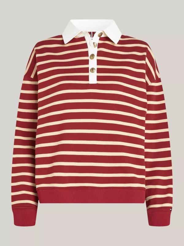 Tommy Hilfiger Gestreiftes Polo-Sweatshirt mit Knöpfen BRETON STP MAGMA/ COUNTRY IVORY Discount