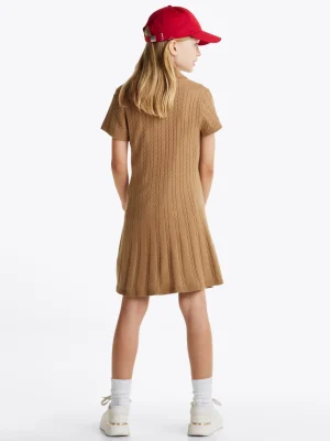 Tommy Hilfiger Gestreiftes Strickkleid mit Zopfmuster HICKORY HEATHER Best Sale