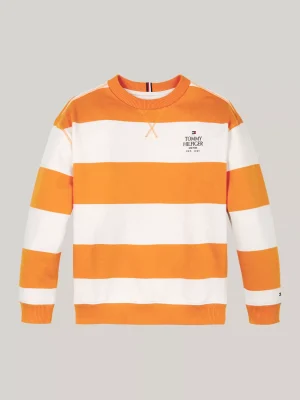 Tommy Hilfiger Gestreiftes Sweatshirt mit Rundhalsausschnitt ORANGE THUNDER / WHITE Cheap