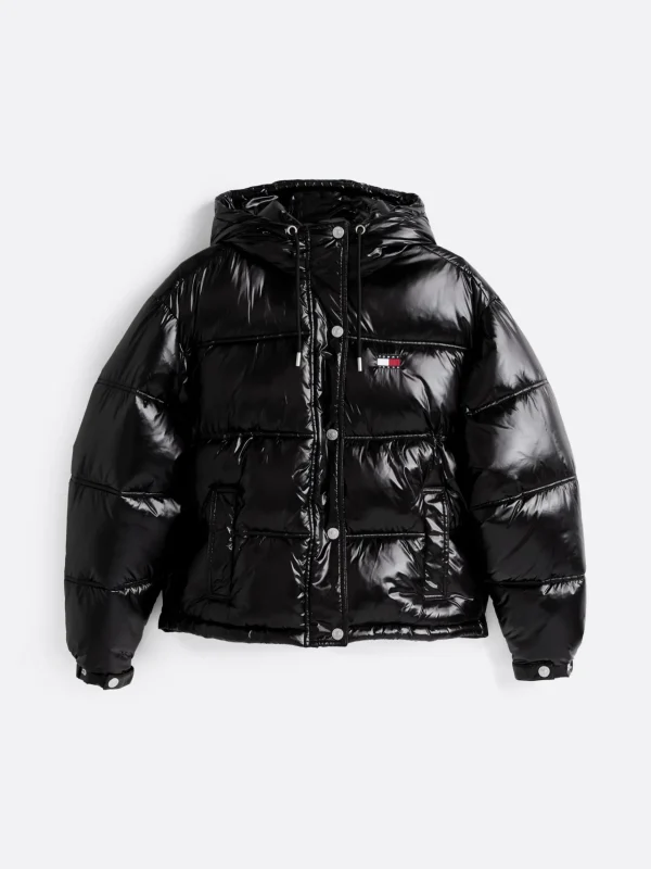 Tommy Hilfiger Glänzende Puffer-Jacke mit Kapuze BLACK Online