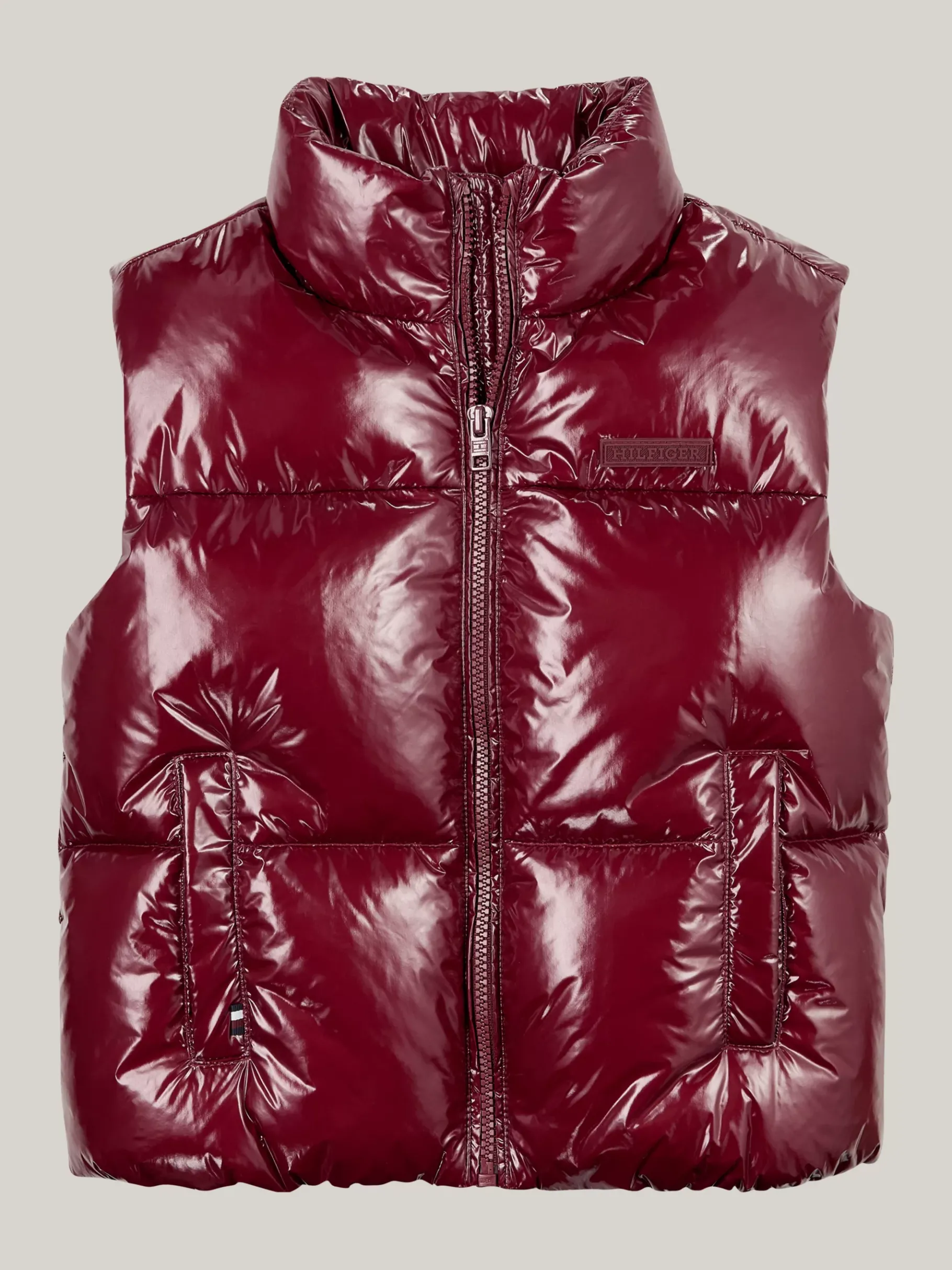 Tommy Hilfiger Glänzende Relaxed Fit Puffer-Weste DEEP ROUGE Sale