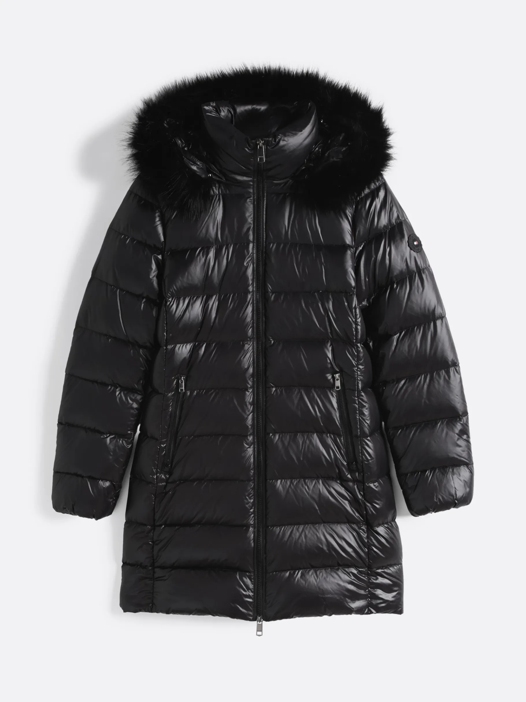 Tommy Hilfiger Glänzender daunengefüllter Puffermantel BLACK Clearance