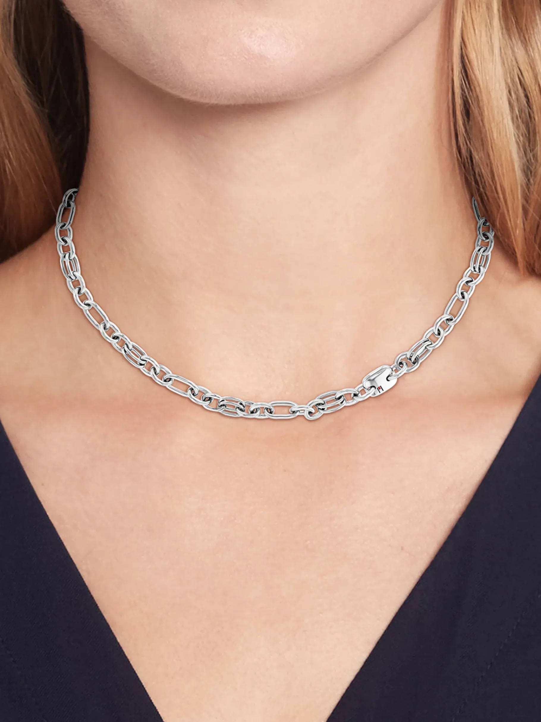 Tommy Hilfiger Halskette aus Edelstahl mit Kontrast-Gliedern SILVER Sale