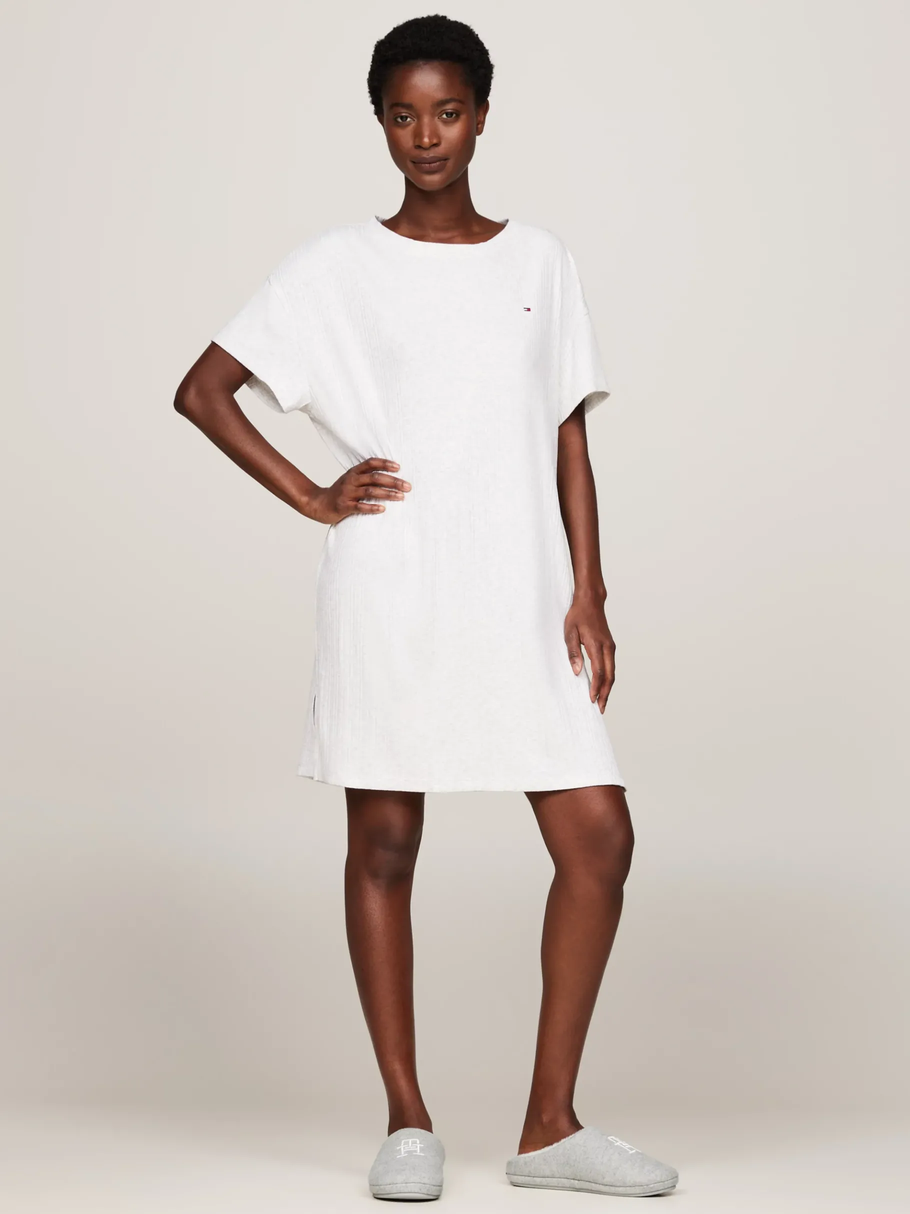 Tommy Hilfiger Hausschuh mit aufgesticktem TH-Monogramm LIGHT GREY HEATHER New