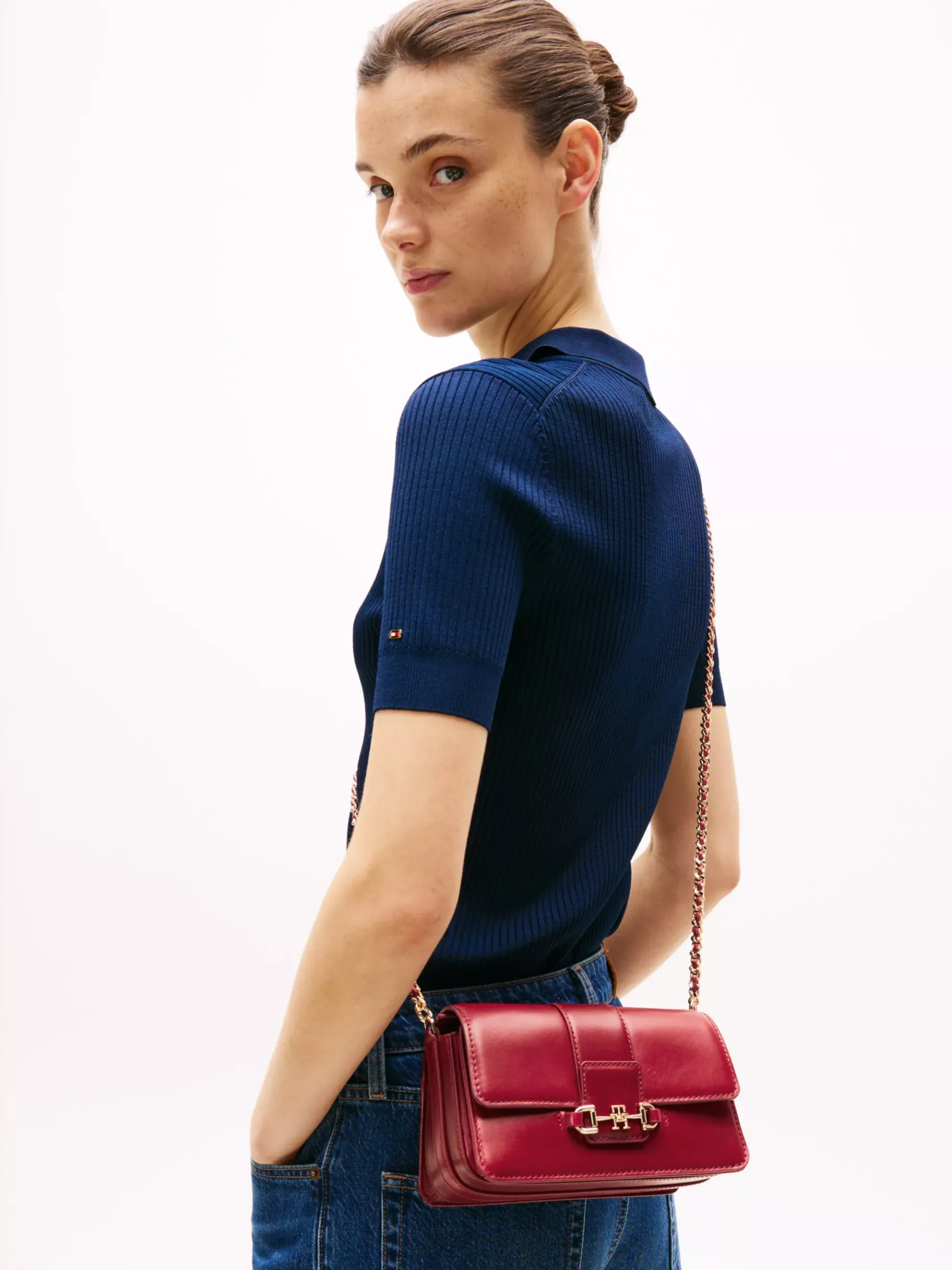 Tommy Hilfiger Heritage Crossbody-Ledertasche mit Horsebit ROUGE Discount