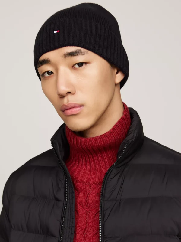 Tommy Hilfiger Hilfiger Flag Beanie mit Kaschmir BLACK Fashion