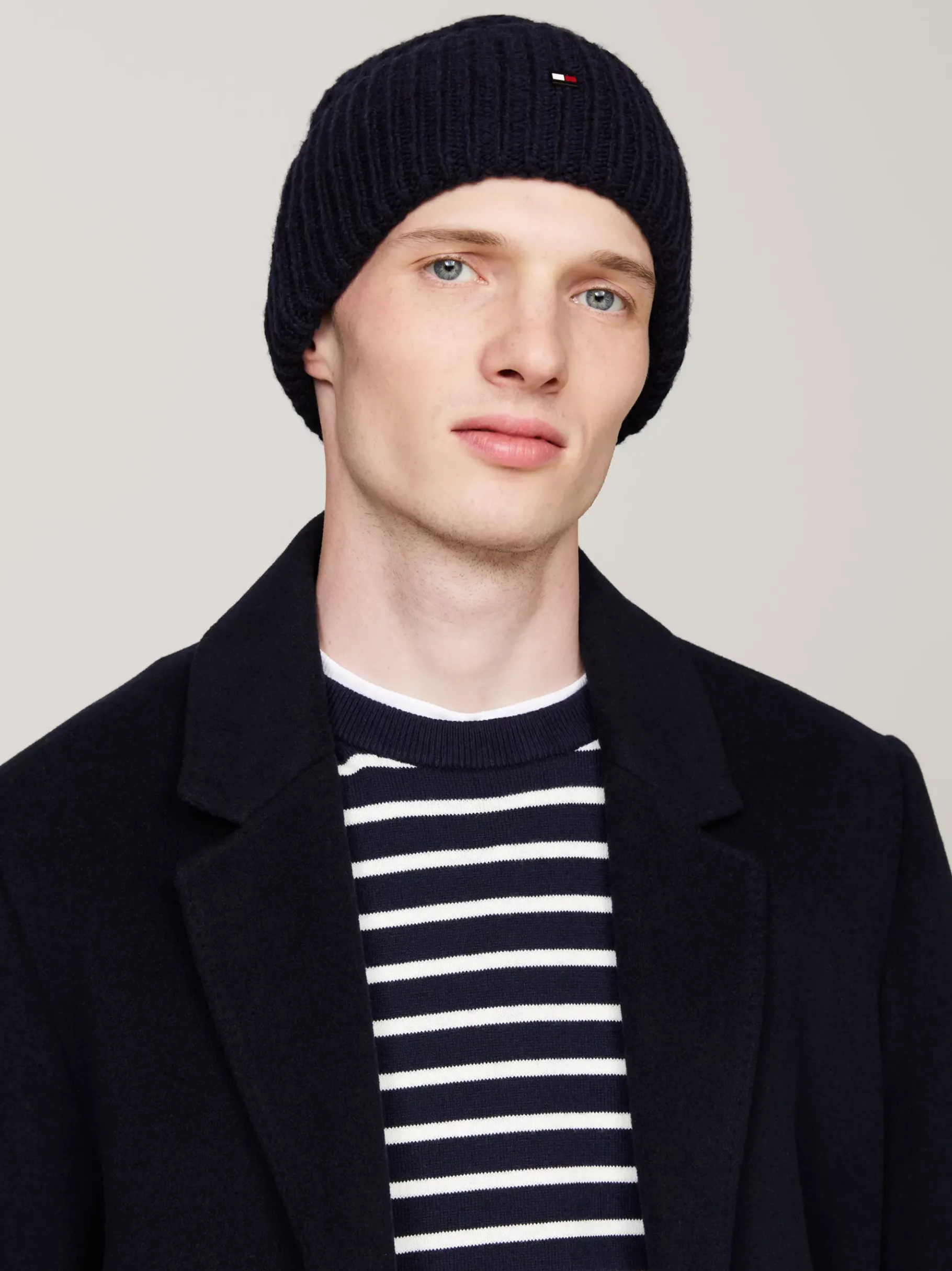 Tommy Hilfiger Hilfiger Flag Strick-Beanie aus Wollmix SPACE BLUE Sale