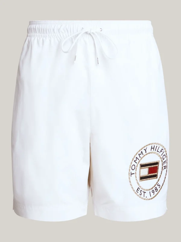 Tommy Hilfiger Hilfiger Logo lange Badeshorts mit Tunnelzug WHITE Cheap