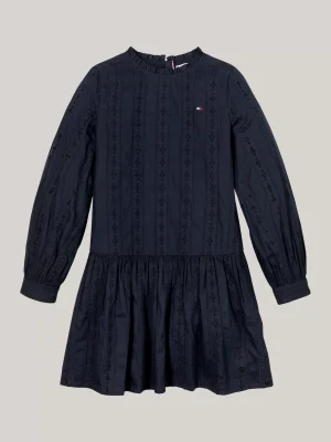 Tommy Hilfiger Hilfiger Monotype Kleid mit Lochstickerei DESERT SKY Sale