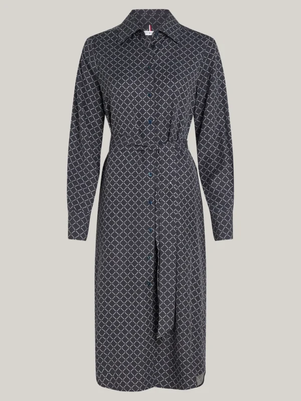 Tommy Hilfiger Hilfiger Monotype Midi-Hemdkleid mit Gürtel DIAMOND MONOTYPE/ MILITARY DENIM Discount