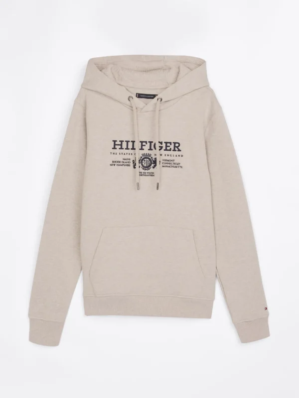 Tommy Hilfiger Hoodie mit aufgesticktem Wappen HEATHERED PEBBLE Sale
