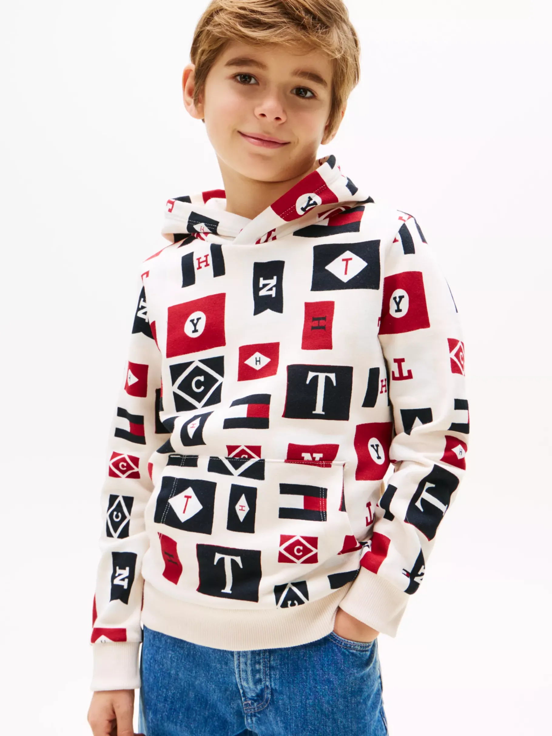 Tommy Hilfiger Hoodie mit Flag-Print ANCIENT WHITE Cheap