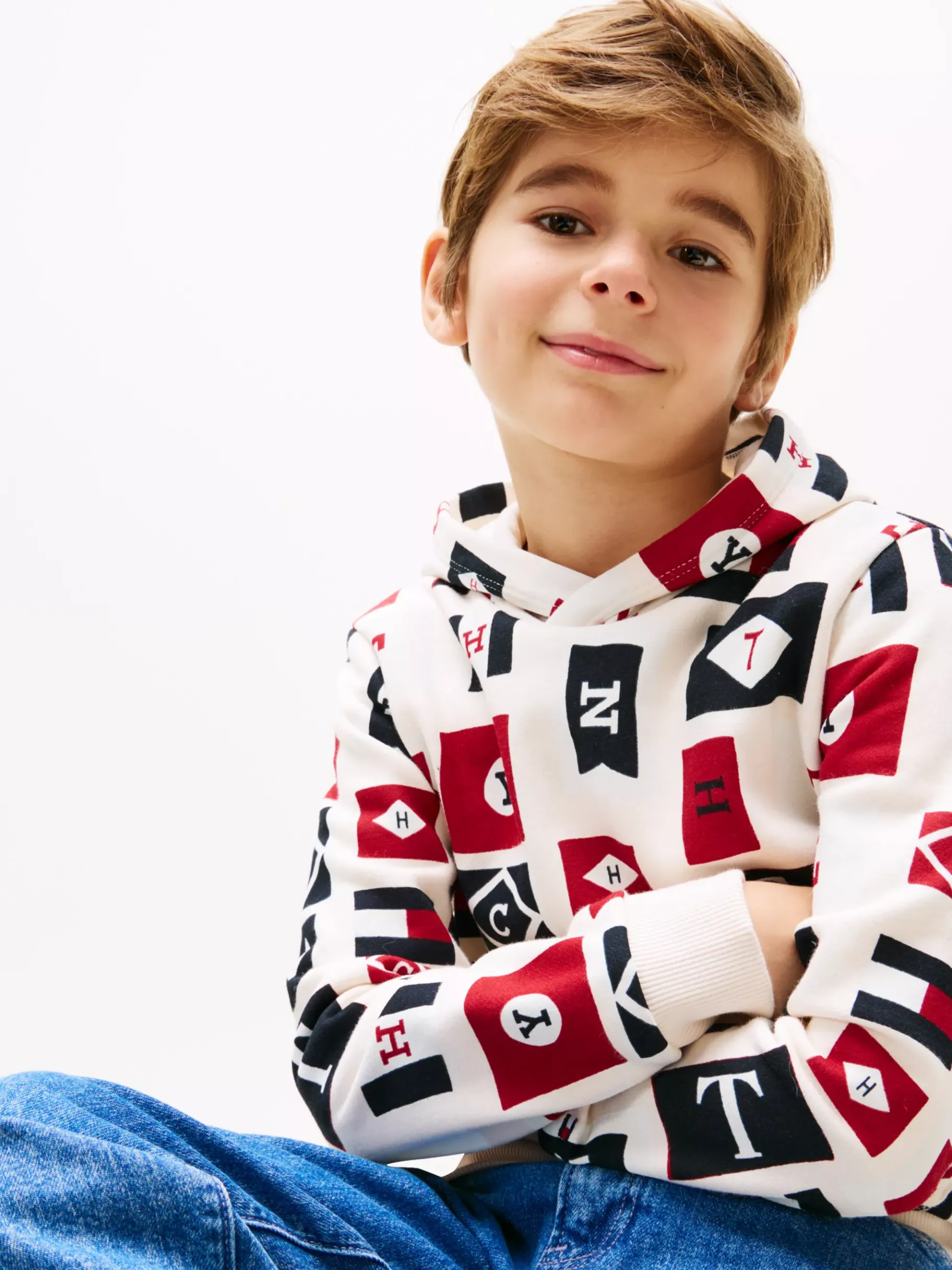 Tommy Hilfiger Hoodie mit Flag-Print ANCIENT WHITE Cheap