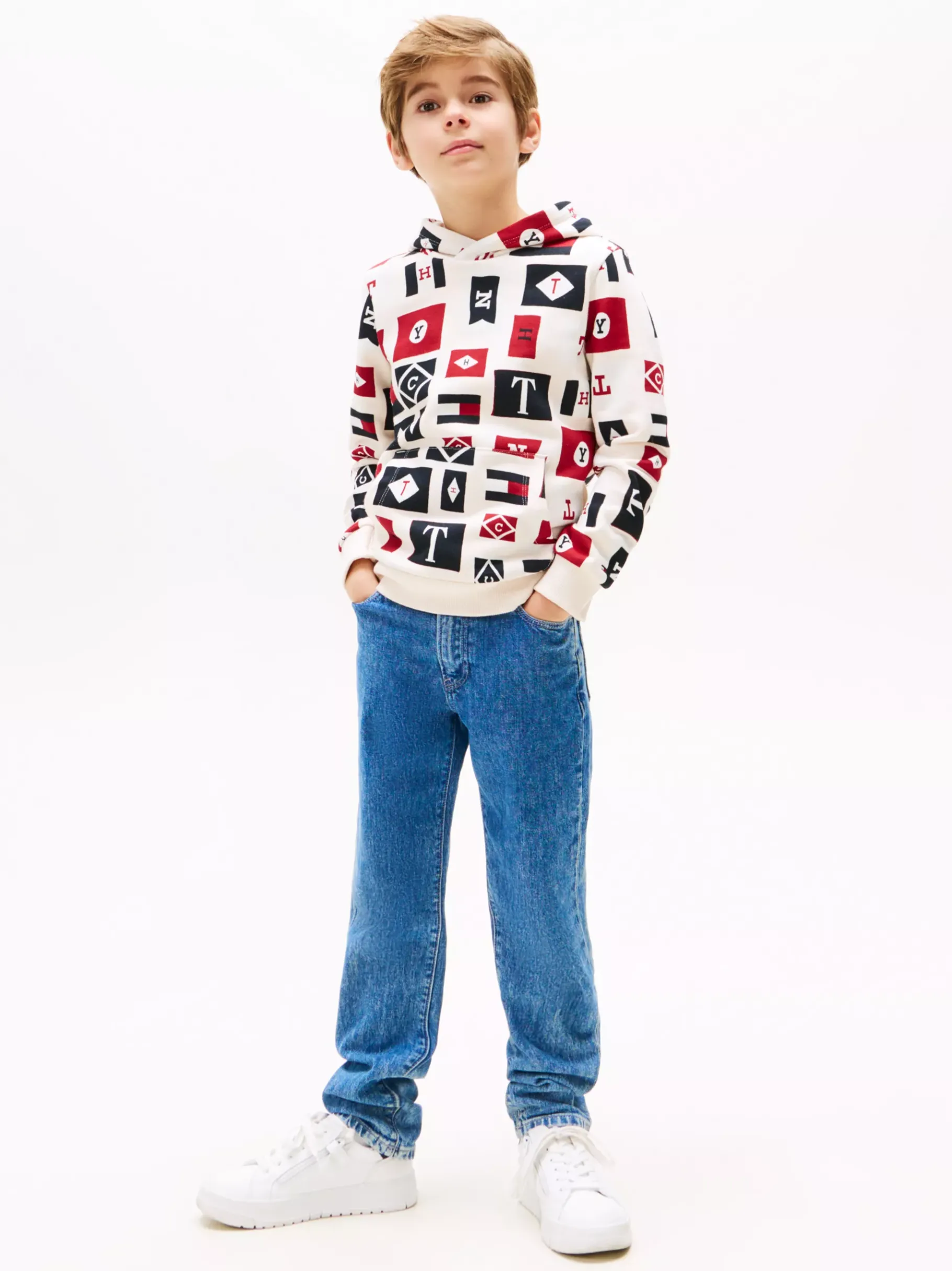 Tommy Hilfiger Hoodie mit Flag-Print ANCIENT WHITE Cheap