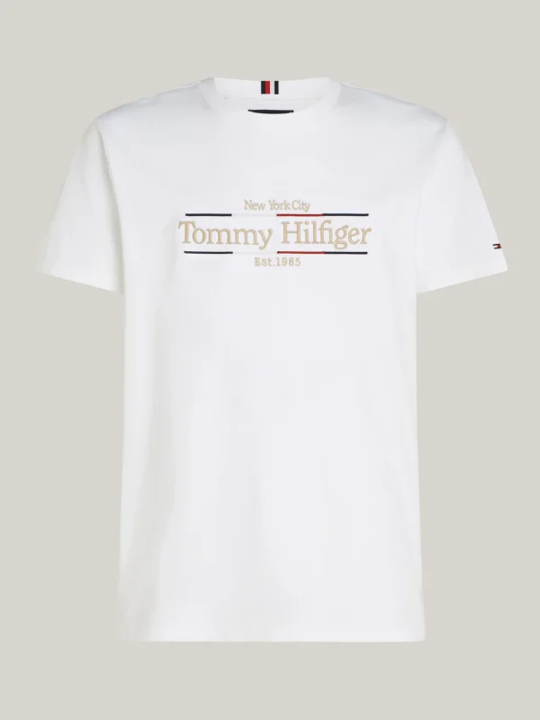 Tommy Hilfiger Interlock-T-Shirt mit Logo-Stickerei WHITE Best Sale