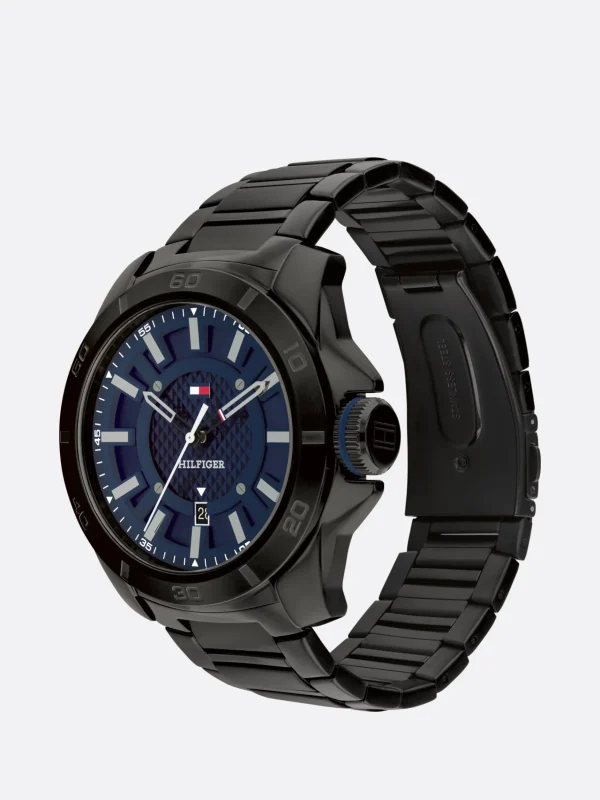 Tommy Hilfiger Ionenplattierte schwarze Sportuhr BLACK Cheap