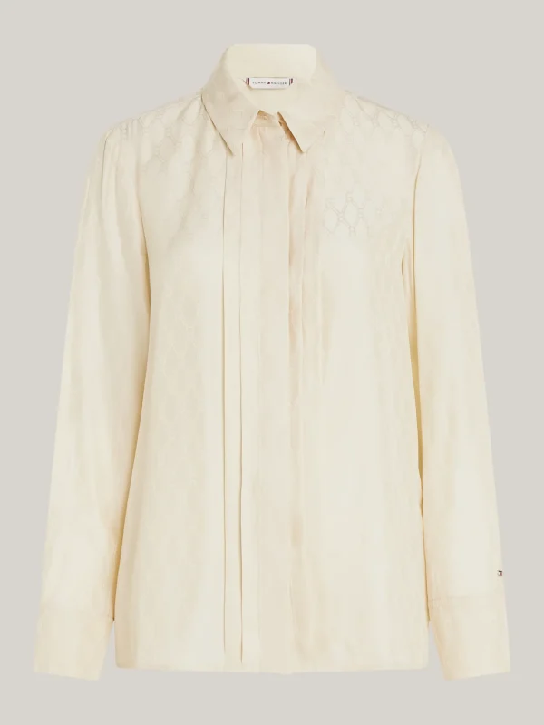 Tommy Hilfiger Jacquard-Bluse mit hohem Seidenanteil DIAMOND FLAG JACQUARD/ CREAM New