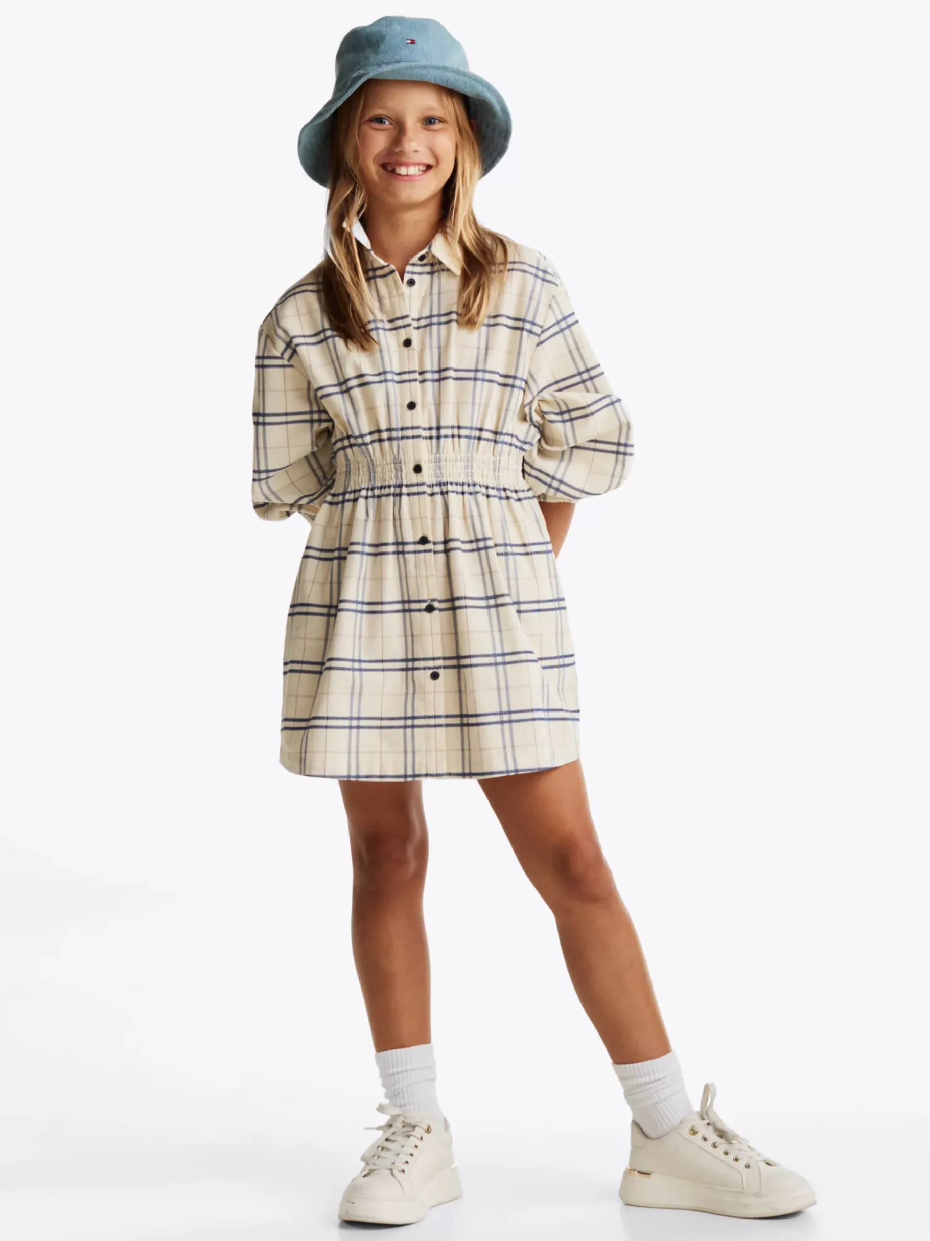 Tommy Hilfiger Kariertes Cord-Hemdkleid CLASSIC BEIGE CHECK Cheap