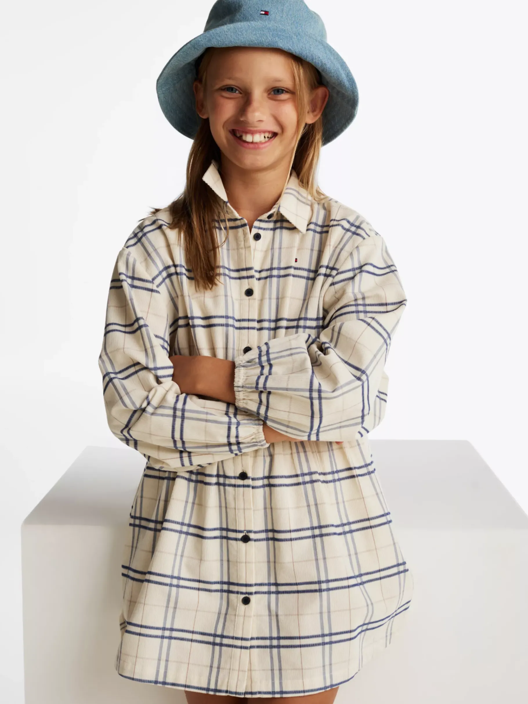 Tommy Hilfiger Kariertes Cord-Hemdkleid CLASSIC BEIGE CHECK Cheap