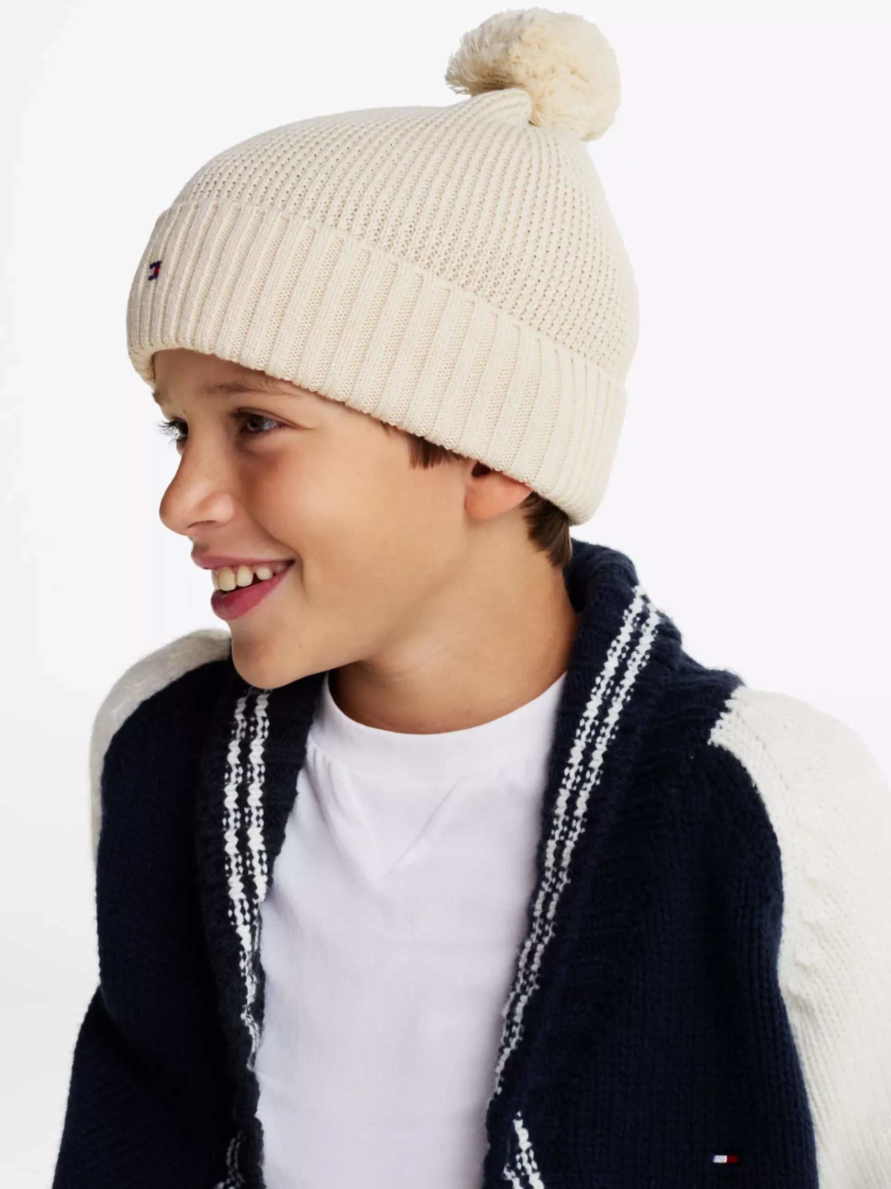 Tommy Hilfiger Kids Essential Bommel-Beanie mit Flag NEWSPRINT Best