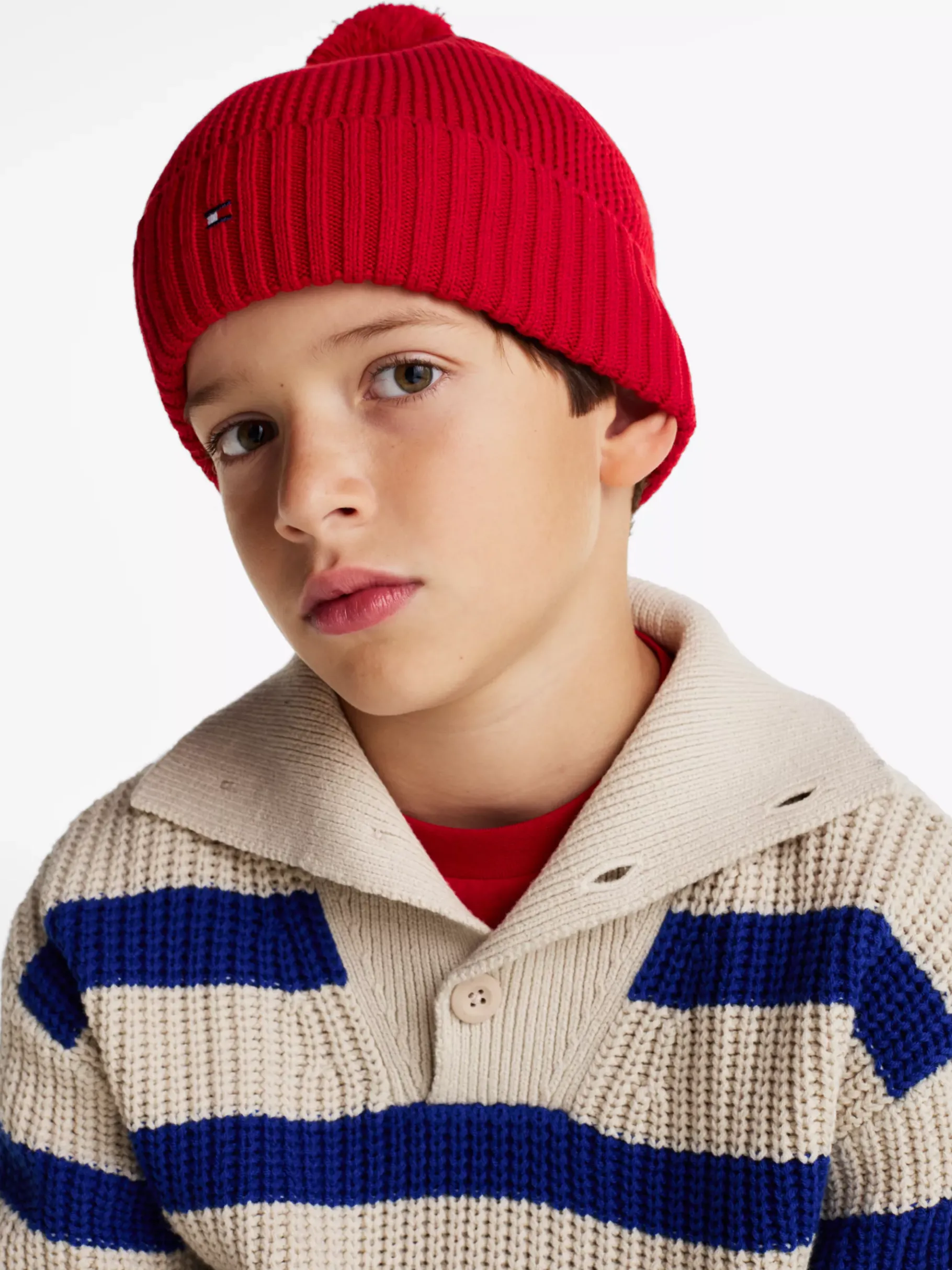 Tommy Hilfiger Kids Essential Bommel-Beanie mit Flag MEDIUM RED Flash Sale