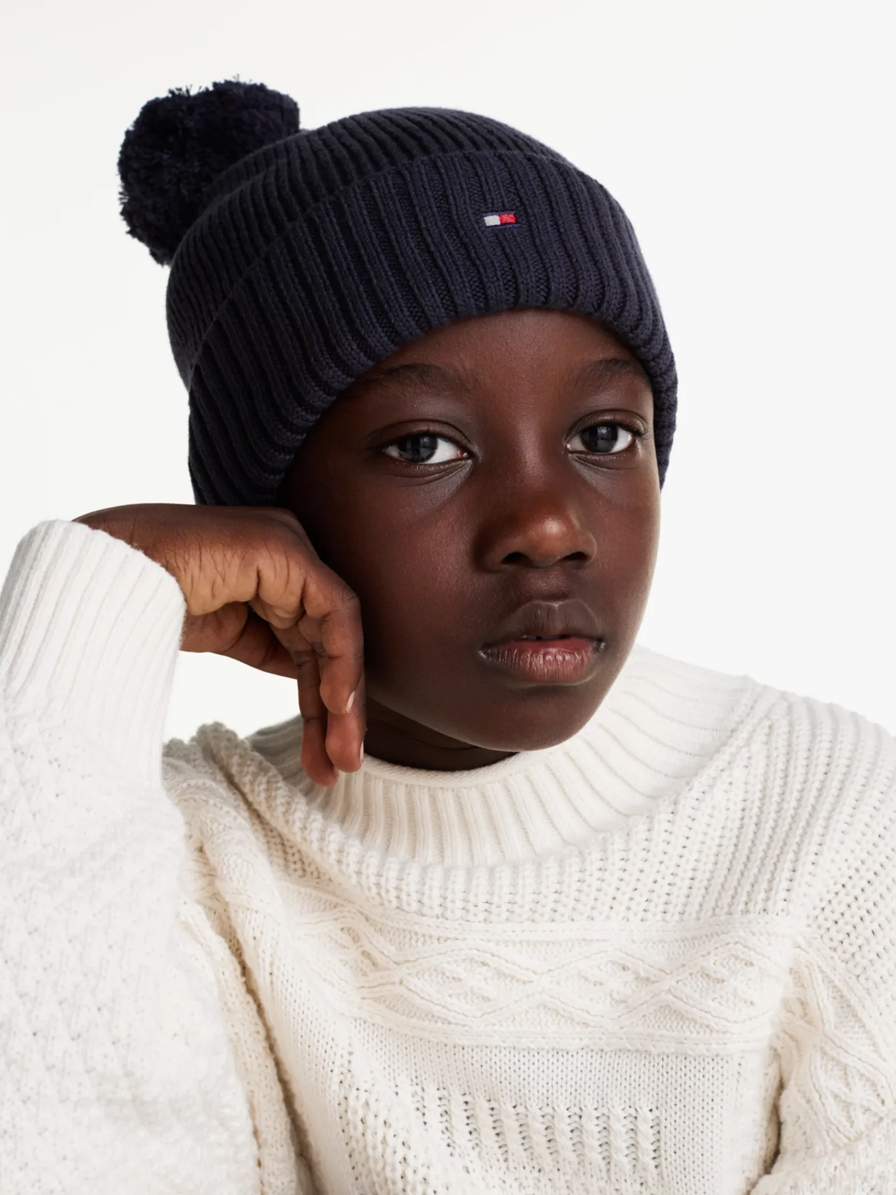 Tommy Hilfiger Kids Essential Bommel-Beanie mit Flag SPACE BLUE New