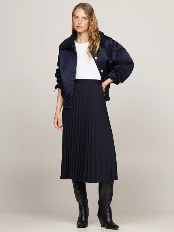 Tommy Hilfiger Kniehoher Leder-Cowboystiefel mit kubanischem Absatz BLACK New