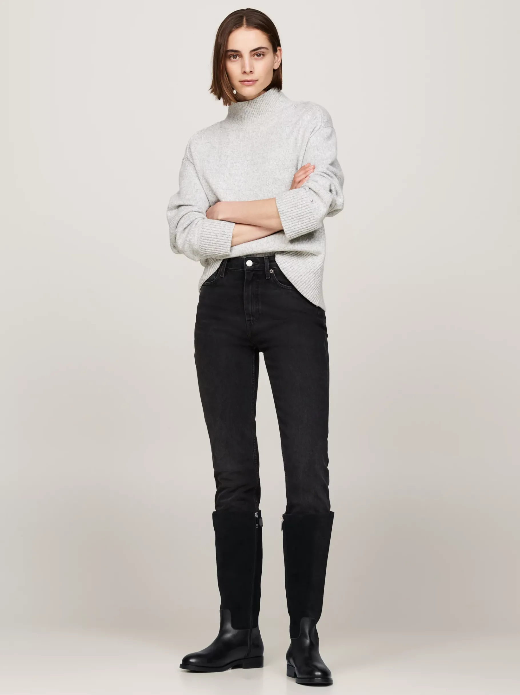 Tommy Hilfiger Kniehoher Lederstiefel mit Struktur BLACK Hot