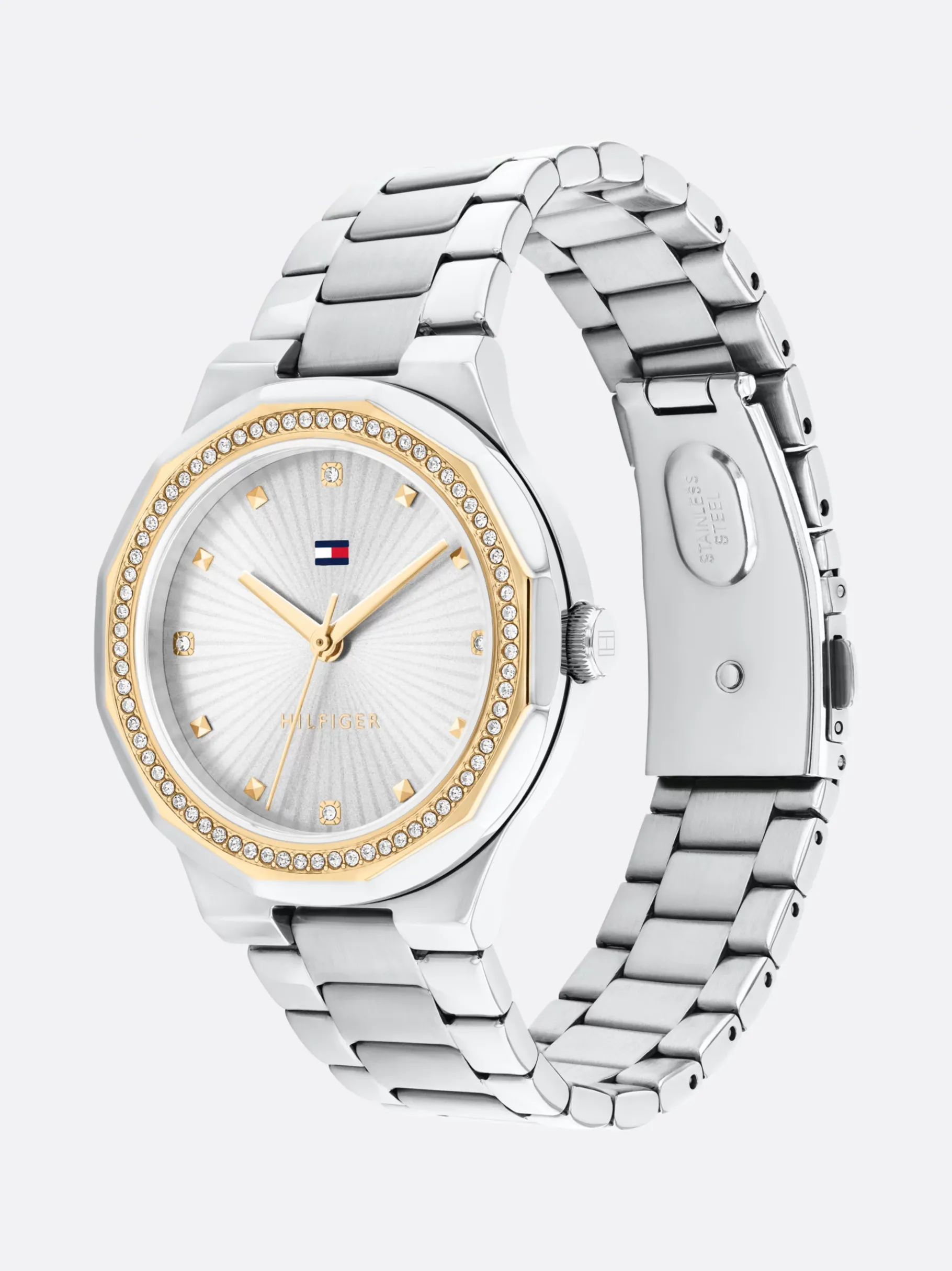 Tommy Hilfiger Kristallverzierte Armbanduhr aus Edelstahl SILVER Sale