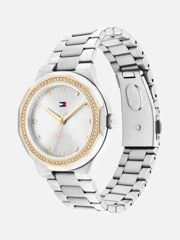 Tommy Hilfiger Kristallverzierte Armbanduhr aus Edelstahl SILVER Sale