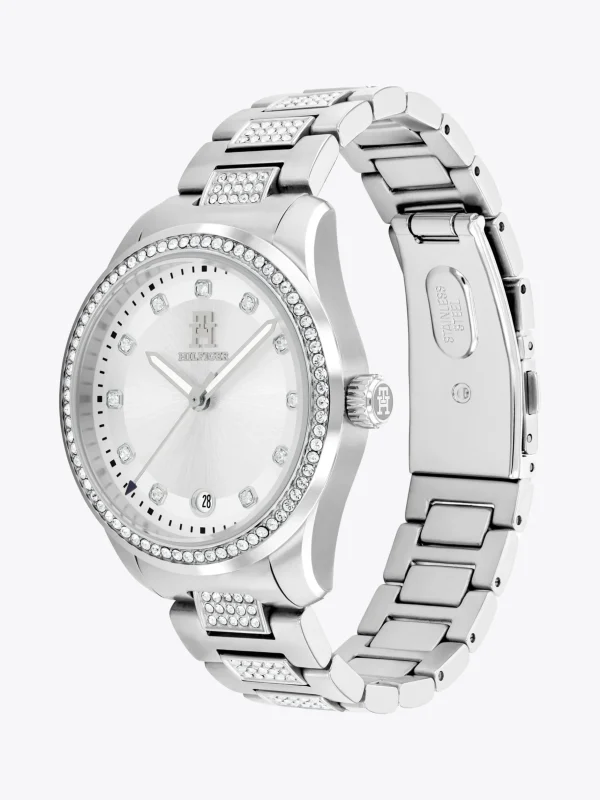 Tommy Hilfiger Kristallverzierte Edelstahl-Uhr SILVER Outlet