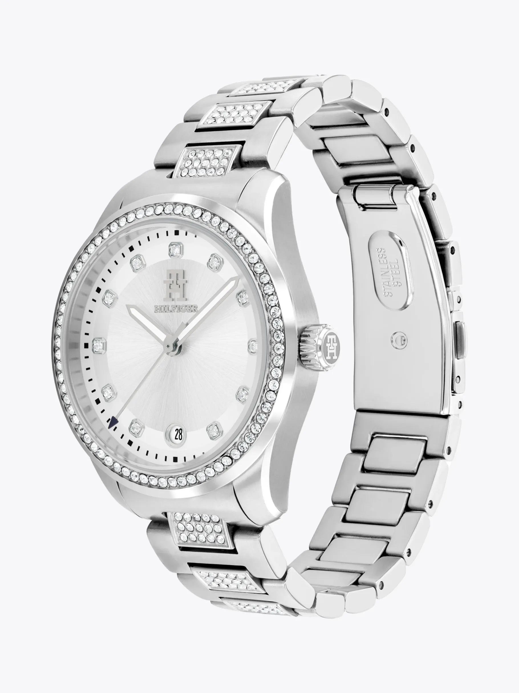 Tommy Hilfiger Kristallverzierte Edelstahl-Uhr SILVER Outlet