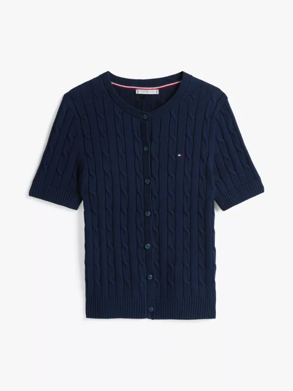 Tommy Hilfiger Kurzarm-Cardigan im Zopfstrick-Design DARK NIGHT NAVY Shop