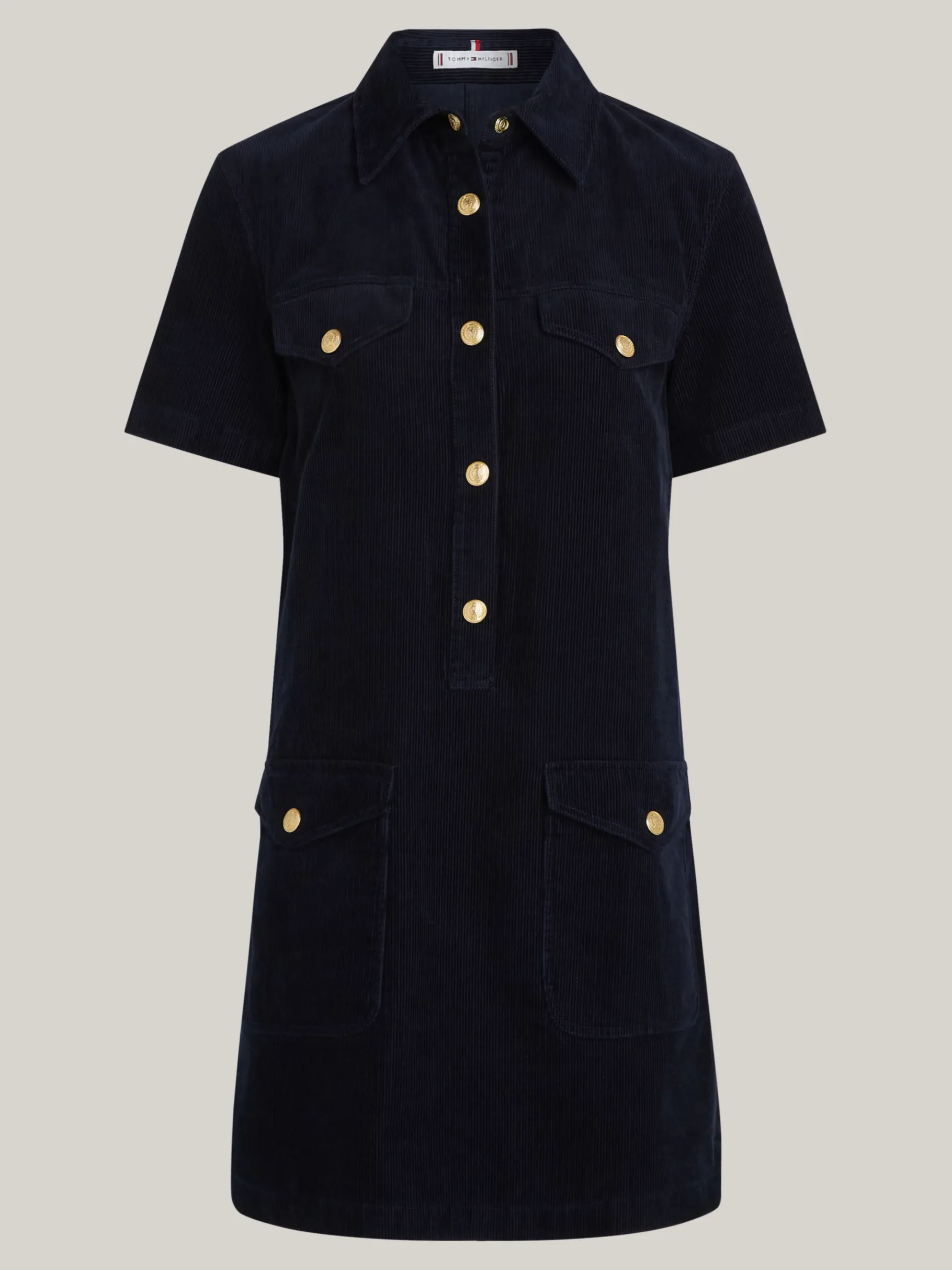 Tommy Hilfiger Kurzarm-Hemdkleid aus Cord in Mini-Länge DESERT SKY Cheap