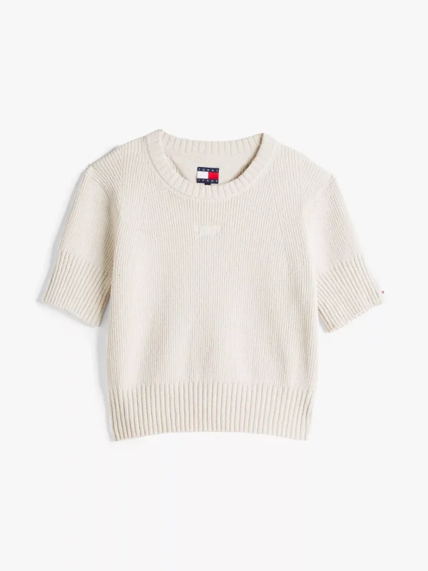Tommy Hilfiger Kurzarm-Pullover aus Rippstrick NEWSPRINT Discount