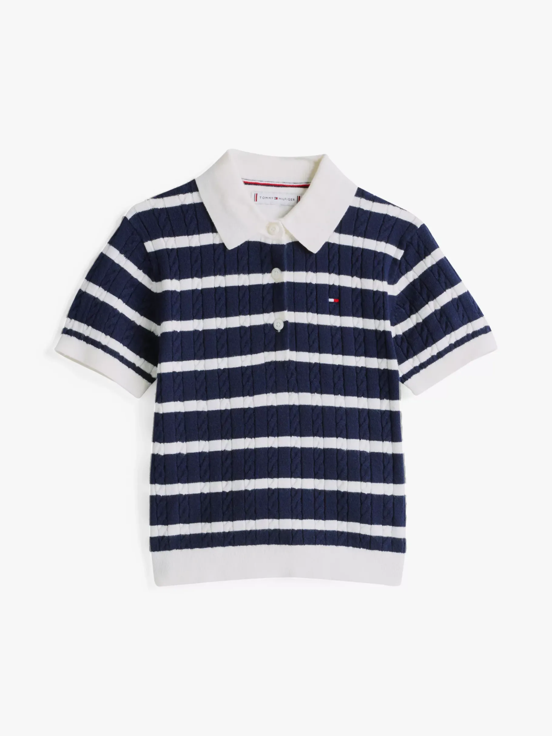 Tommy Hilfiger Kurzarm-Pullover im Zopfstrick-Design DARK NIGHT NAVY STRIPES Clearance