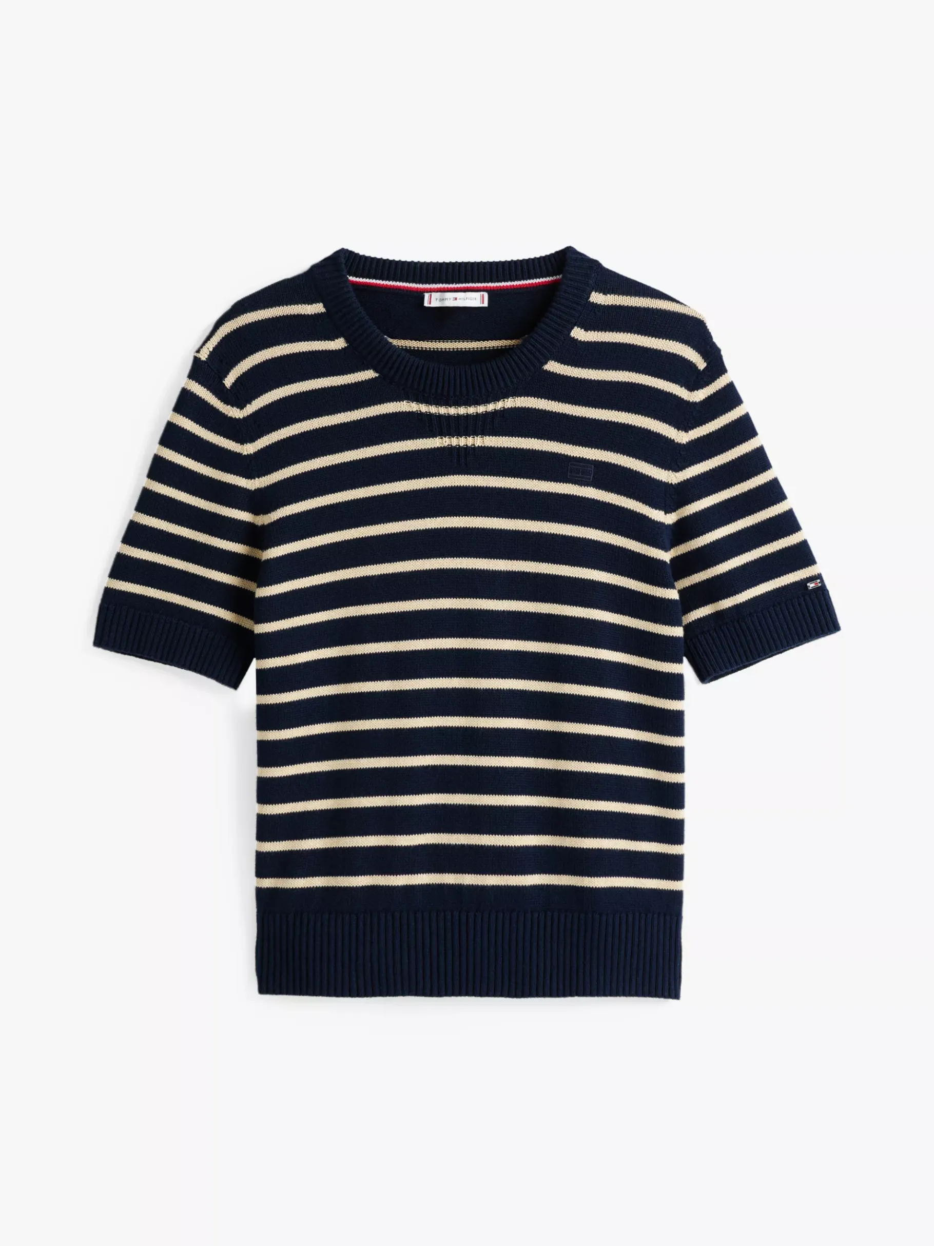 Tommy Hilfiger Kurzarmpullover mit Rundhalsausschnitt COUNTRY IVORY/DARK NIGHT NAVY STP Store