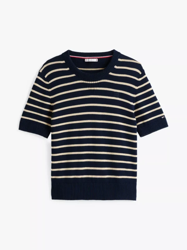 Tommy Hilfiger Kurzarmpullover mit Rundhalsausschnitt COUNTRY IVORY/DARK NIGHT NAVY STP Store