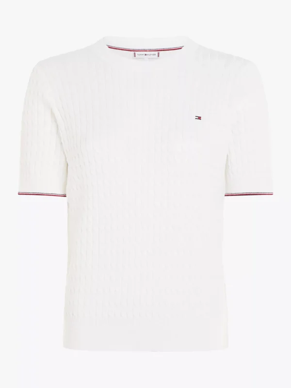 Tommy Hilfiger Kurzarm-Pullover mit Zopfmuster ECRU Best Sale