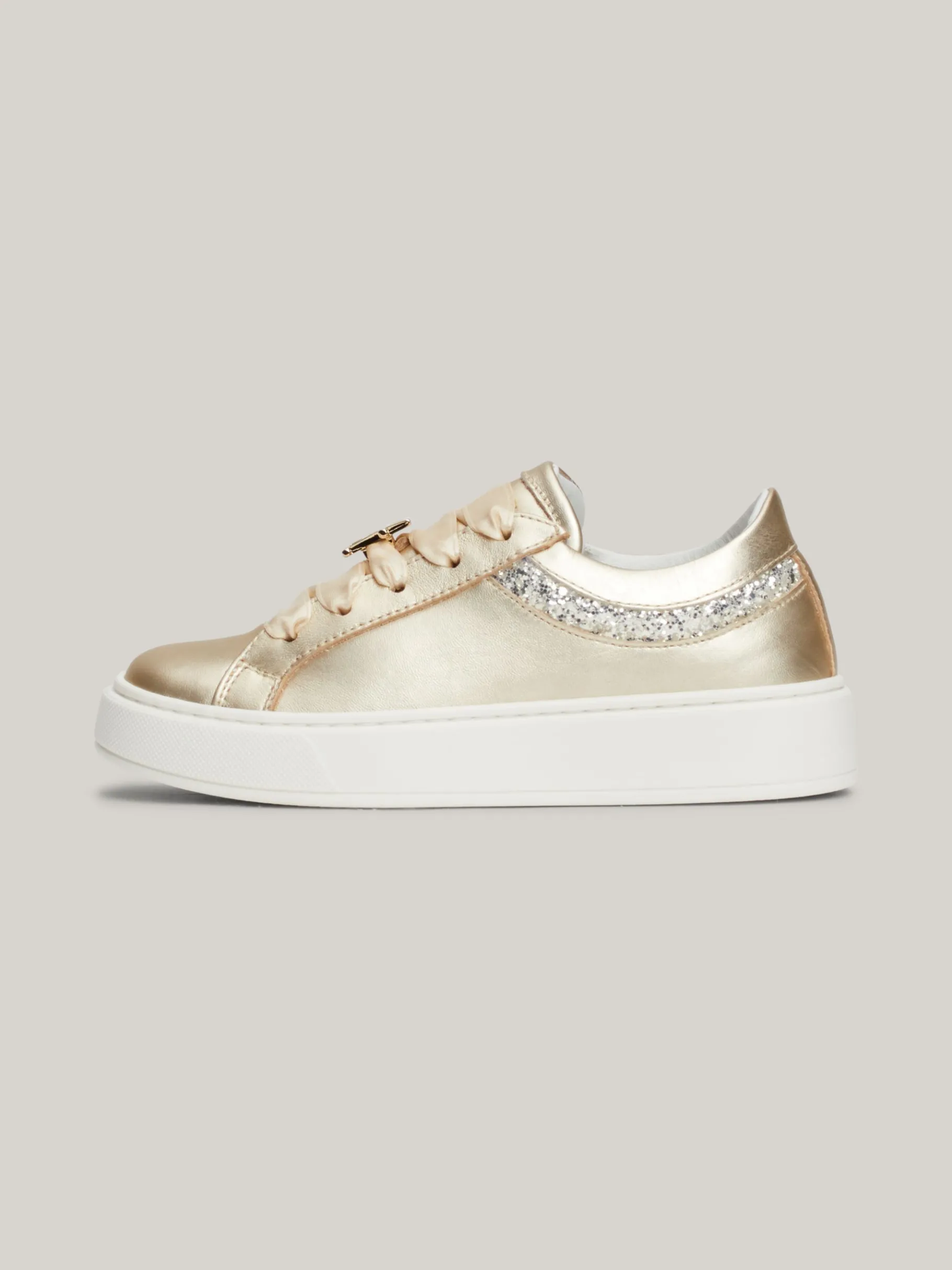 Tommy Hilfiger Lace-up Sneaker mit TH-Monogramm und Glitzer PLATINUM Best Sale