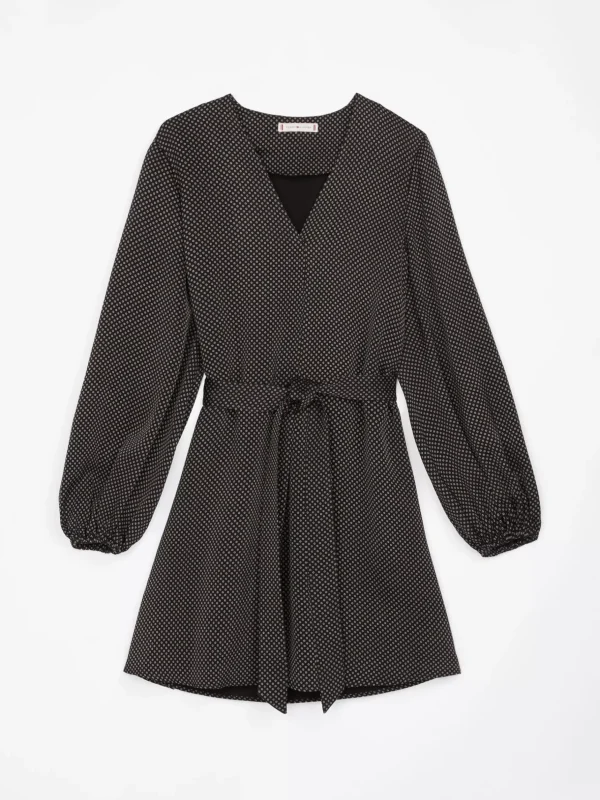 Tommy Hilfiger Langarm-Minikleid mit Bindeband BLACK ALLOVER 05 Clearance