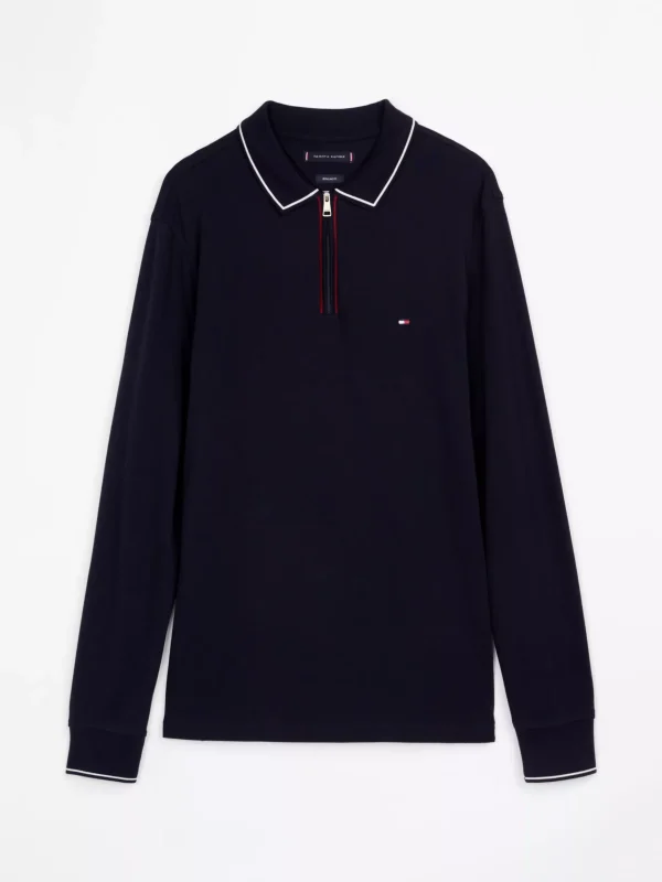 Tommy Hilfiger Langarm-Poloshirt mit Reißverschlussleiste DESERT SKY Flash Sale