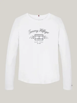 Tommy Hilfiger Langarmshirt mit Flag-Print WHITE New